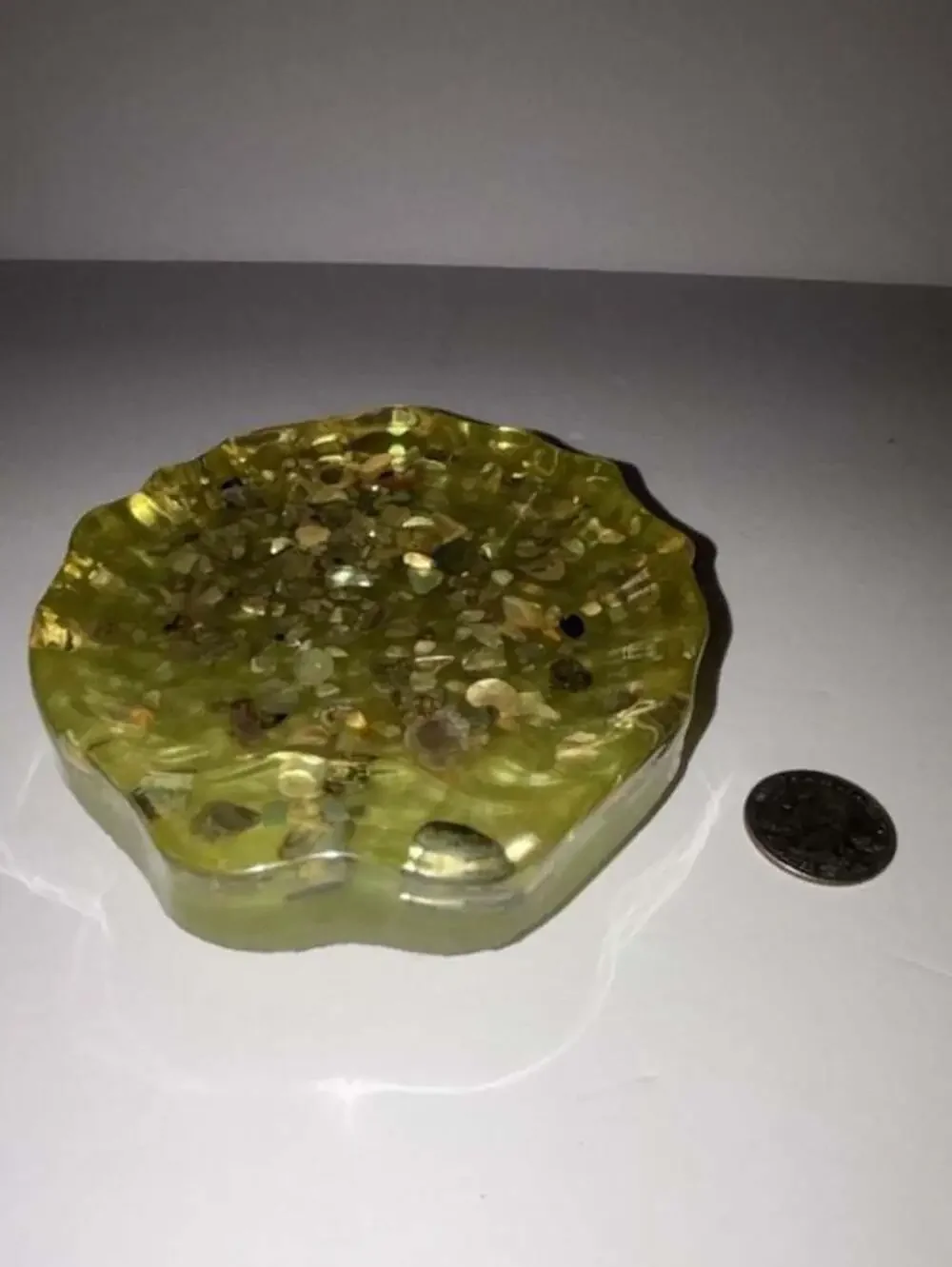 VTG Sea Shell Lucite Resin Acrylic Soap Dish Abalone MCM Green